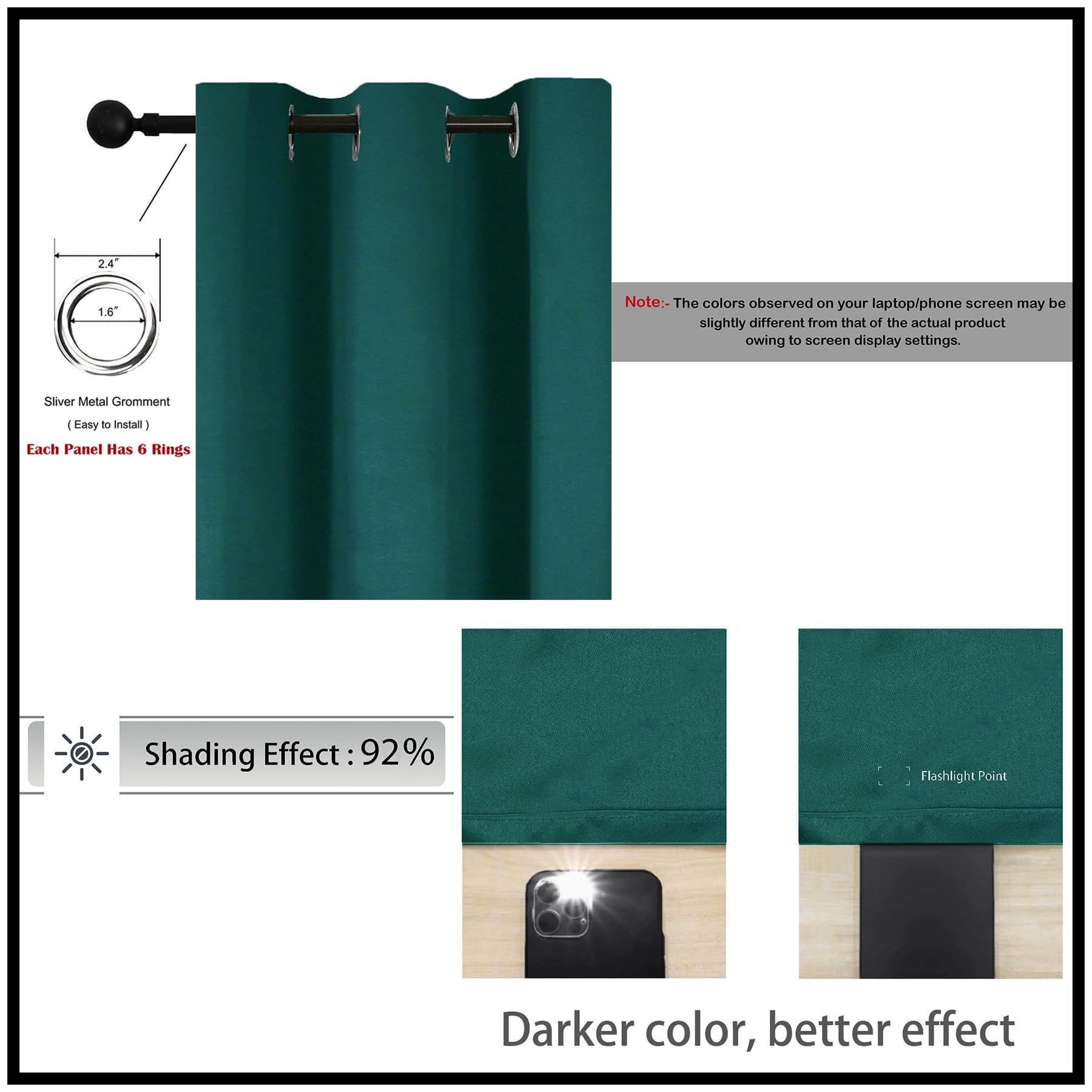 Homemonde Room Darkening Curtain For Long Door 8 Feet Single Pcs - Heavy Polyester 75% Blackout Thick Curtains, Room Privacy And